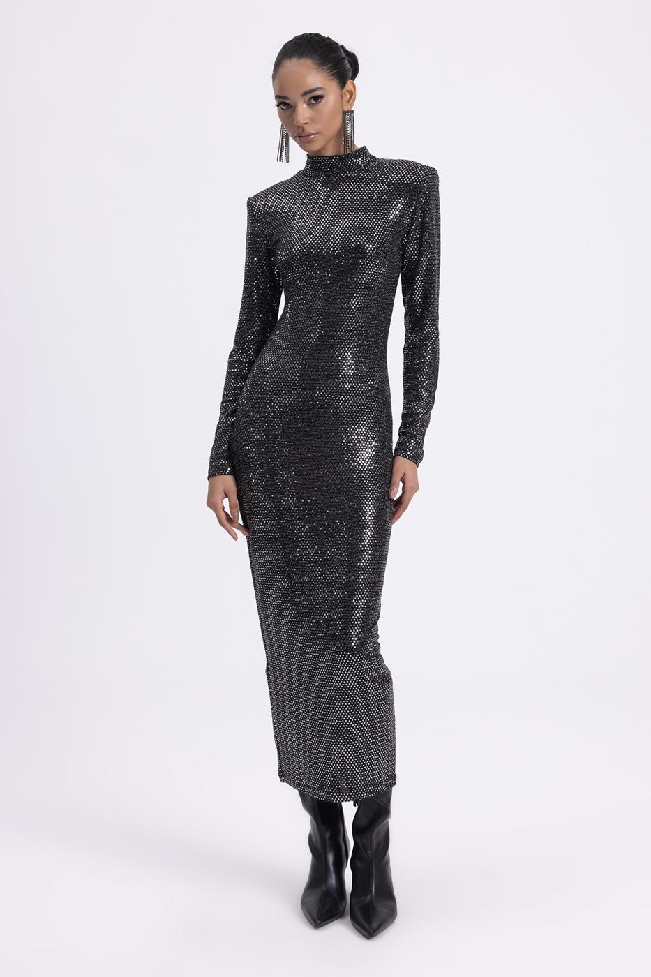 Padded Sequined Midi Pencil Dress