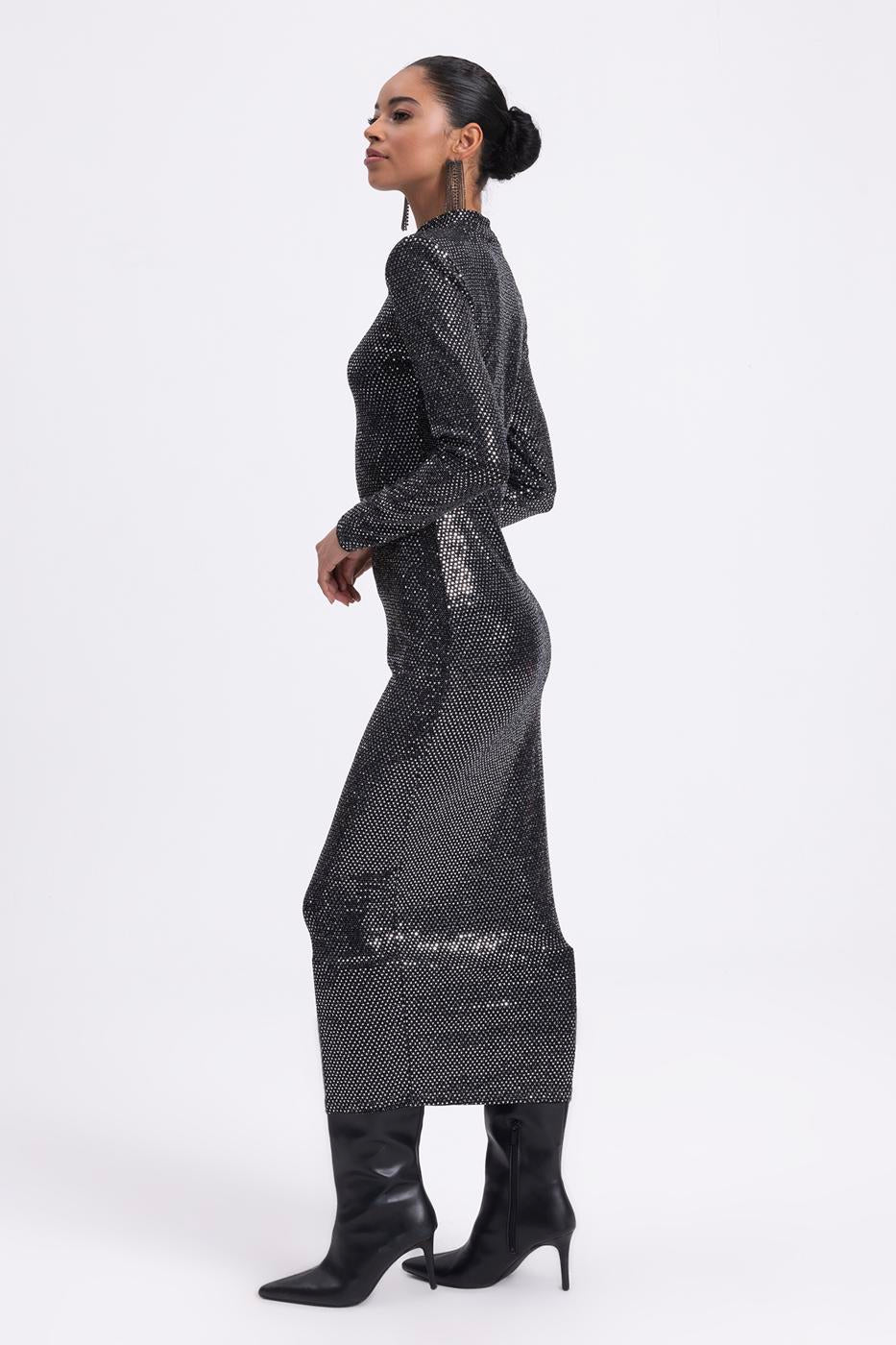 Padded Sequined Midi Pencil Dress
