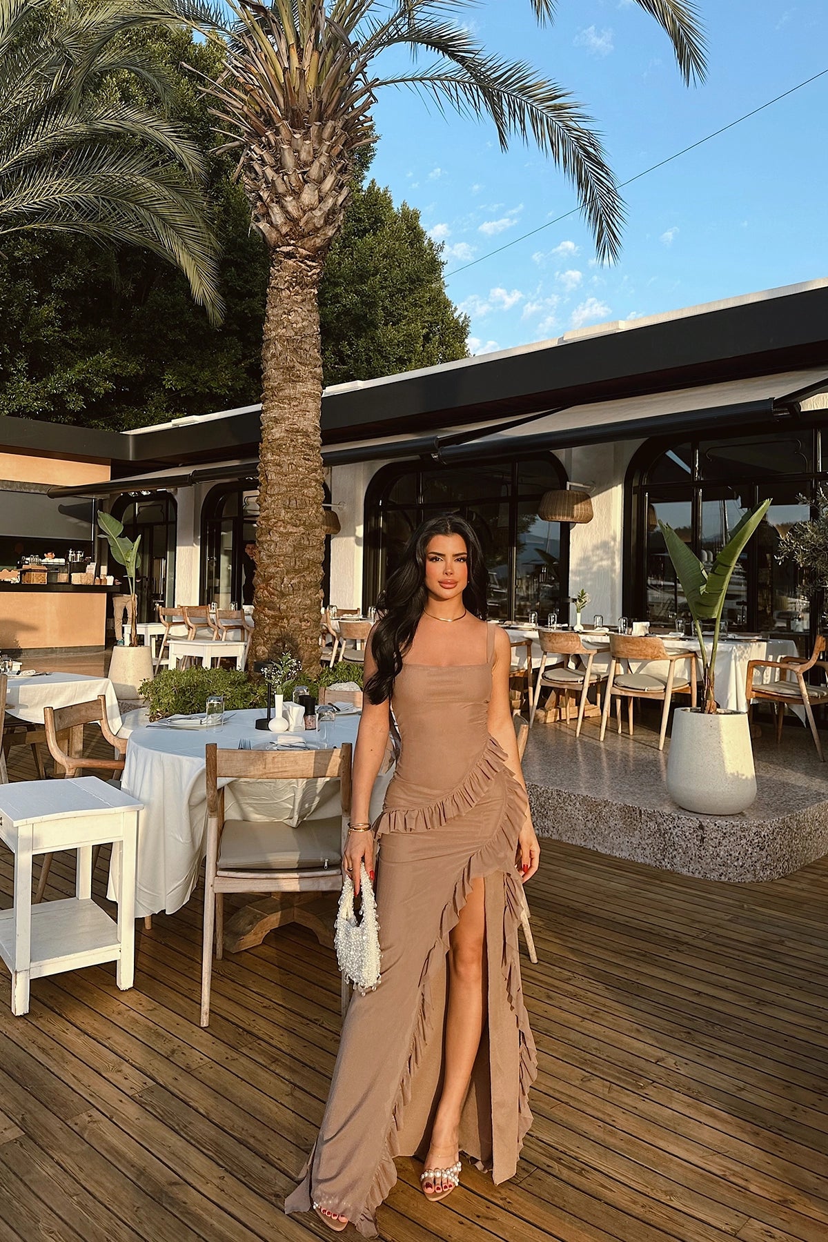 Vizon Astrid Yırtmaçlı Uzun Elbise S