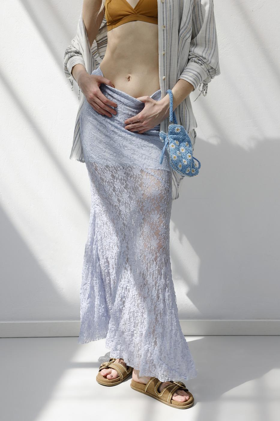 Flounced Lace Midi Skirt
