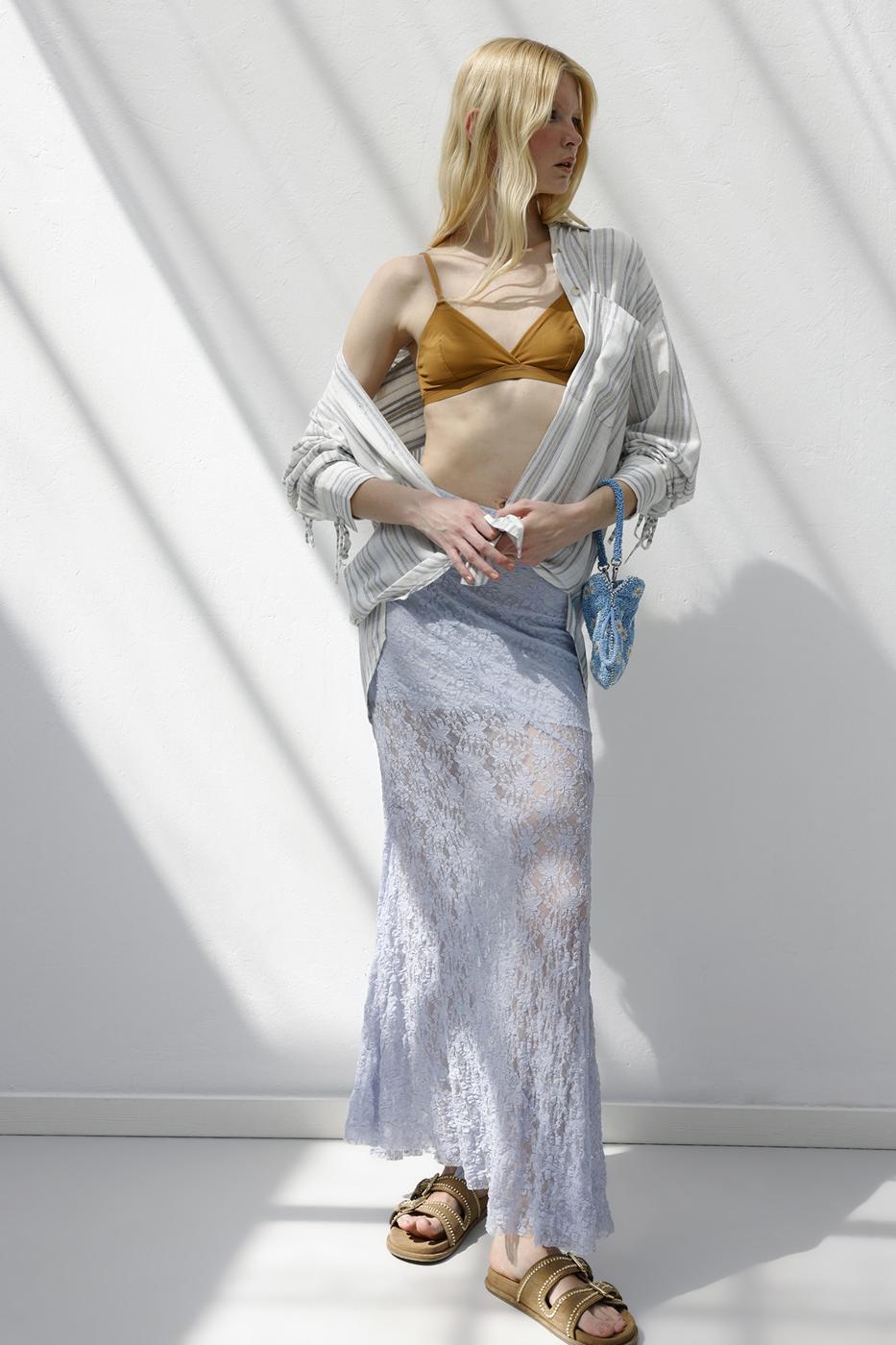 Flounced Lace Midi Skirt