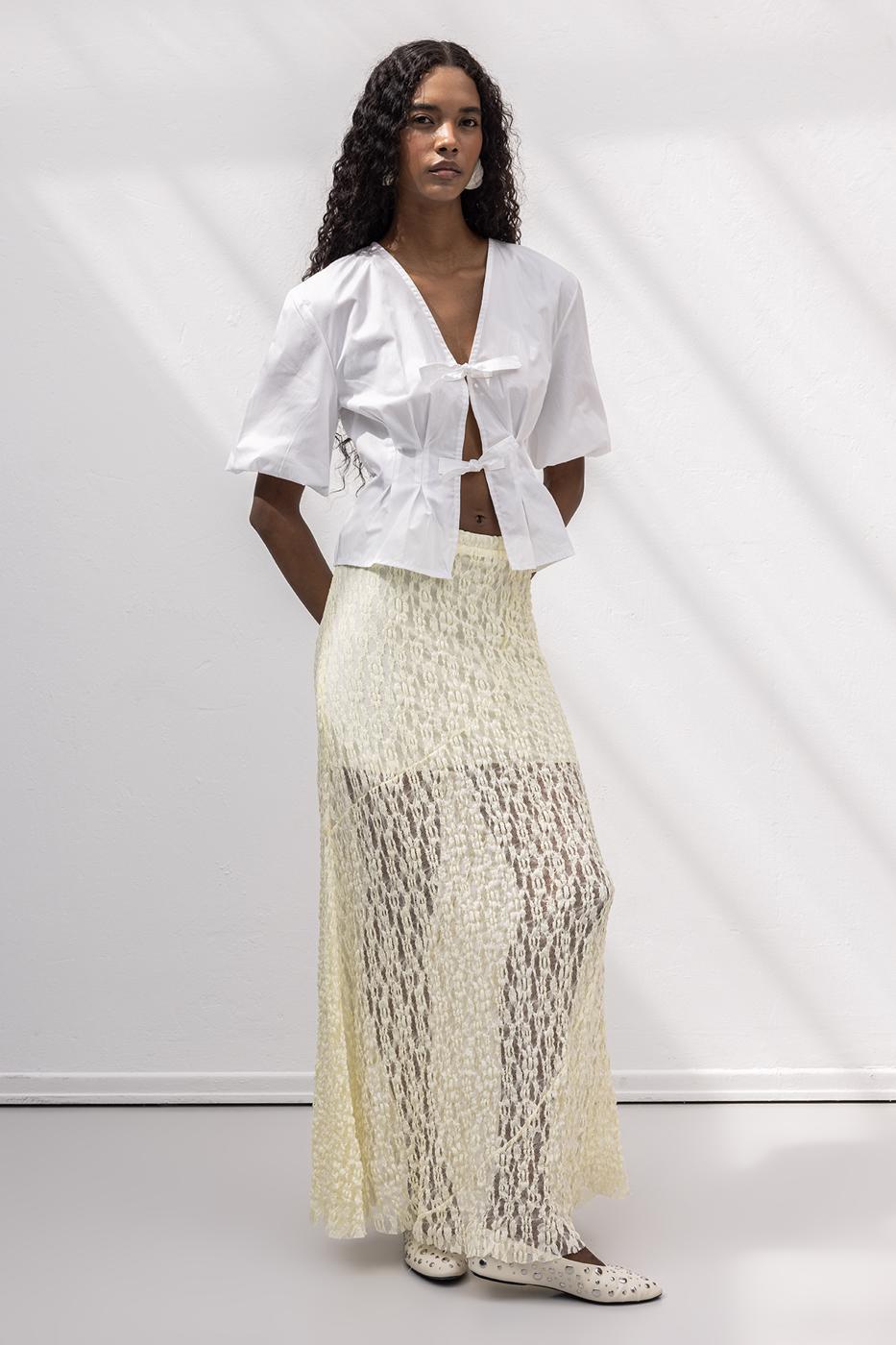 Flounced Lace Midi Skirt