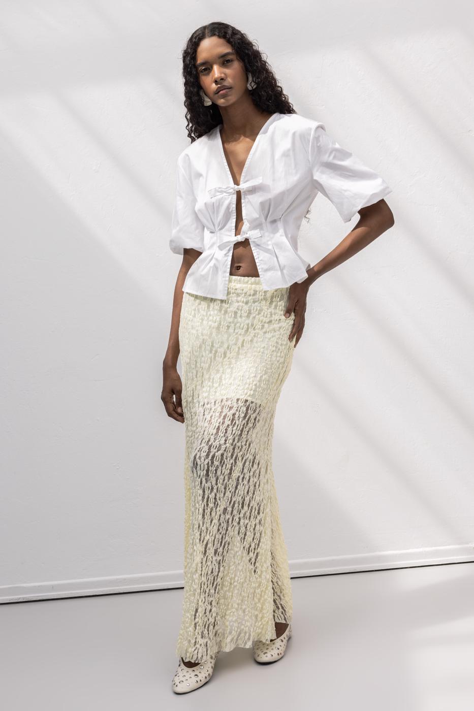 Flounced Lace Midi Skirt