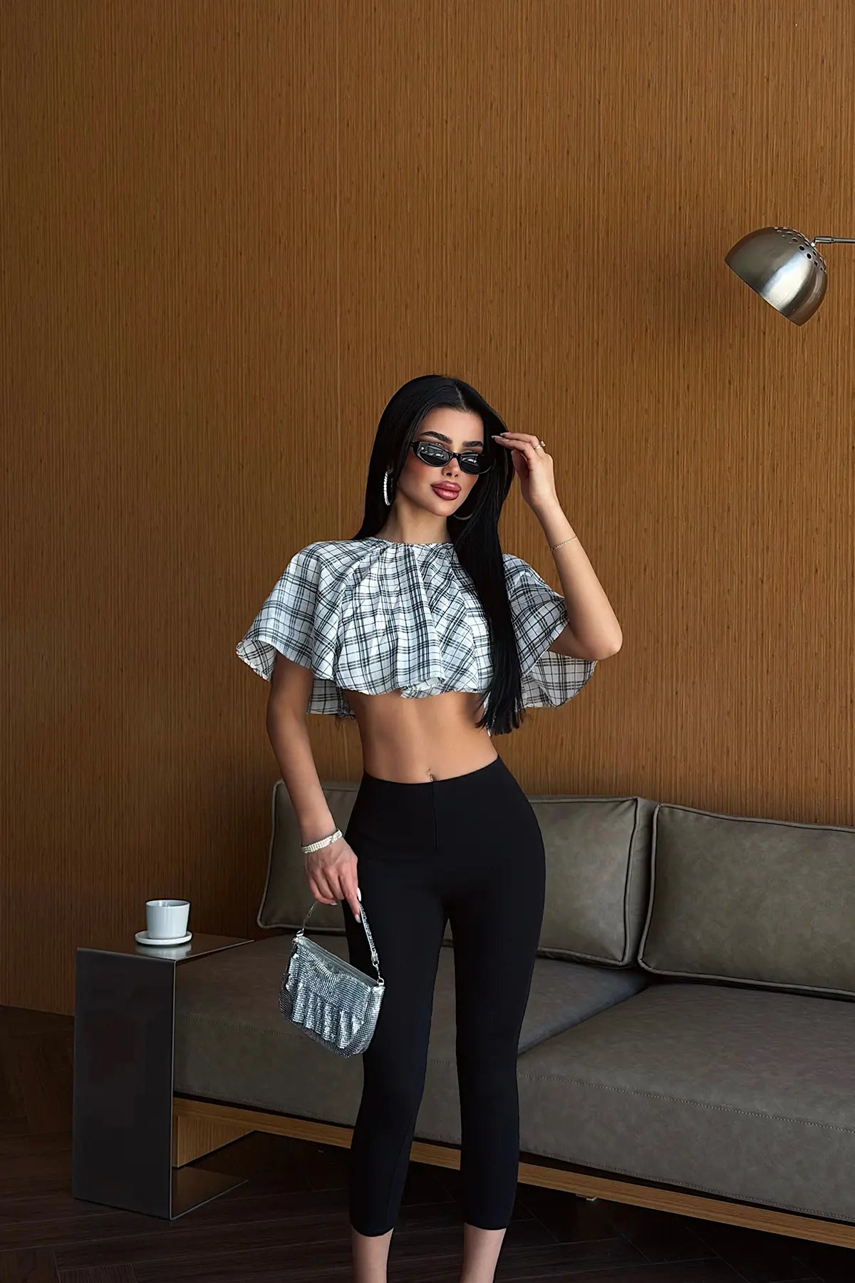 Beyaz Pötikareli Crop Top