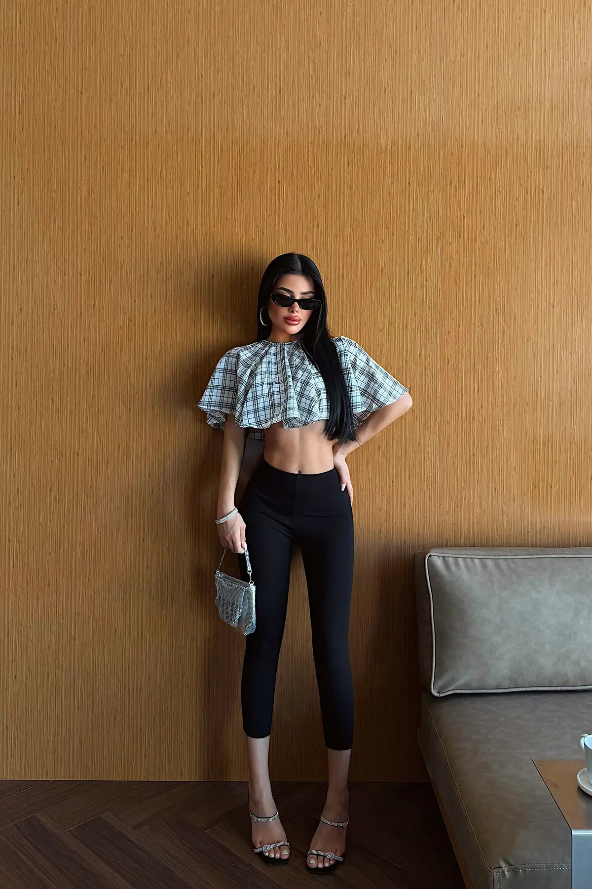 Beyaz Pötikareli Crop Top