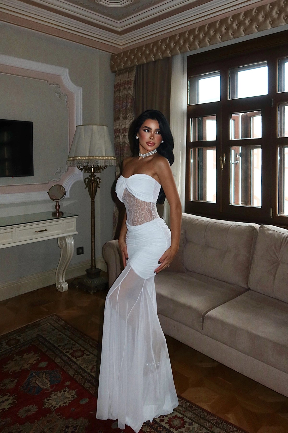 Beyaz Priscilla Dantel Detaylı Elbise