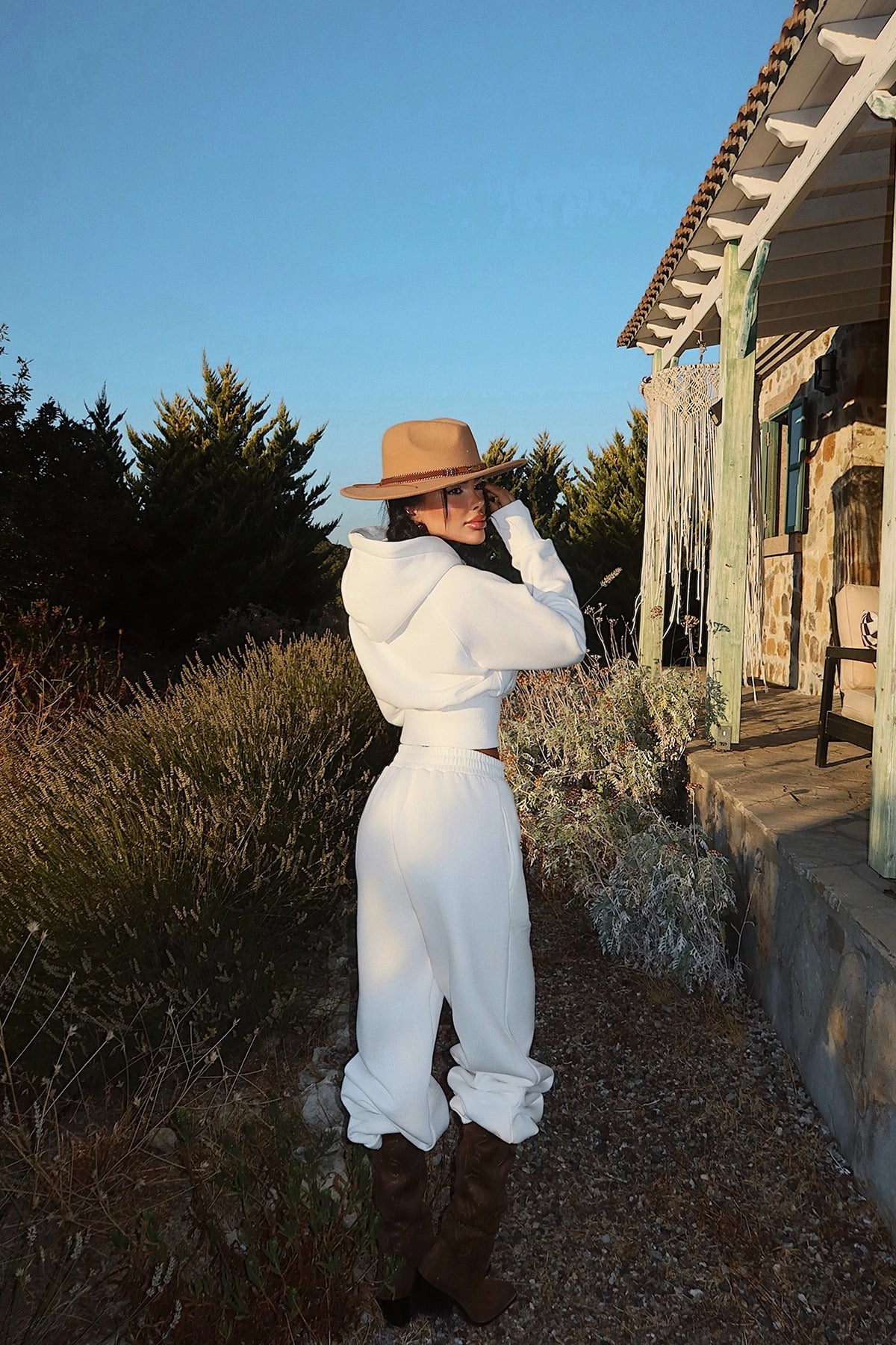 White Scarf Hooded Tracksuit Set