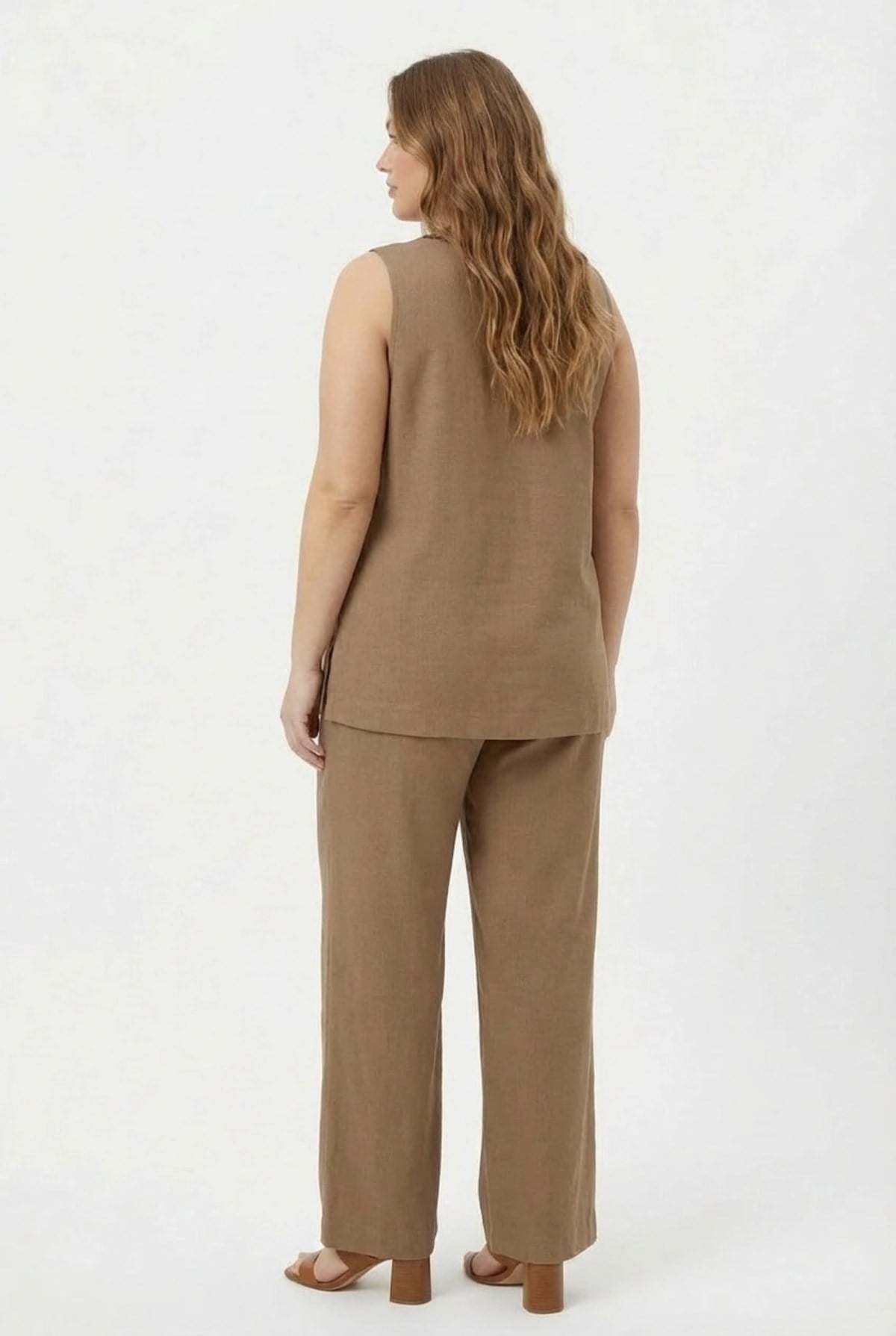 Women's Plus Size Blouse and Pants Set with Collar Bead Detail - Mink