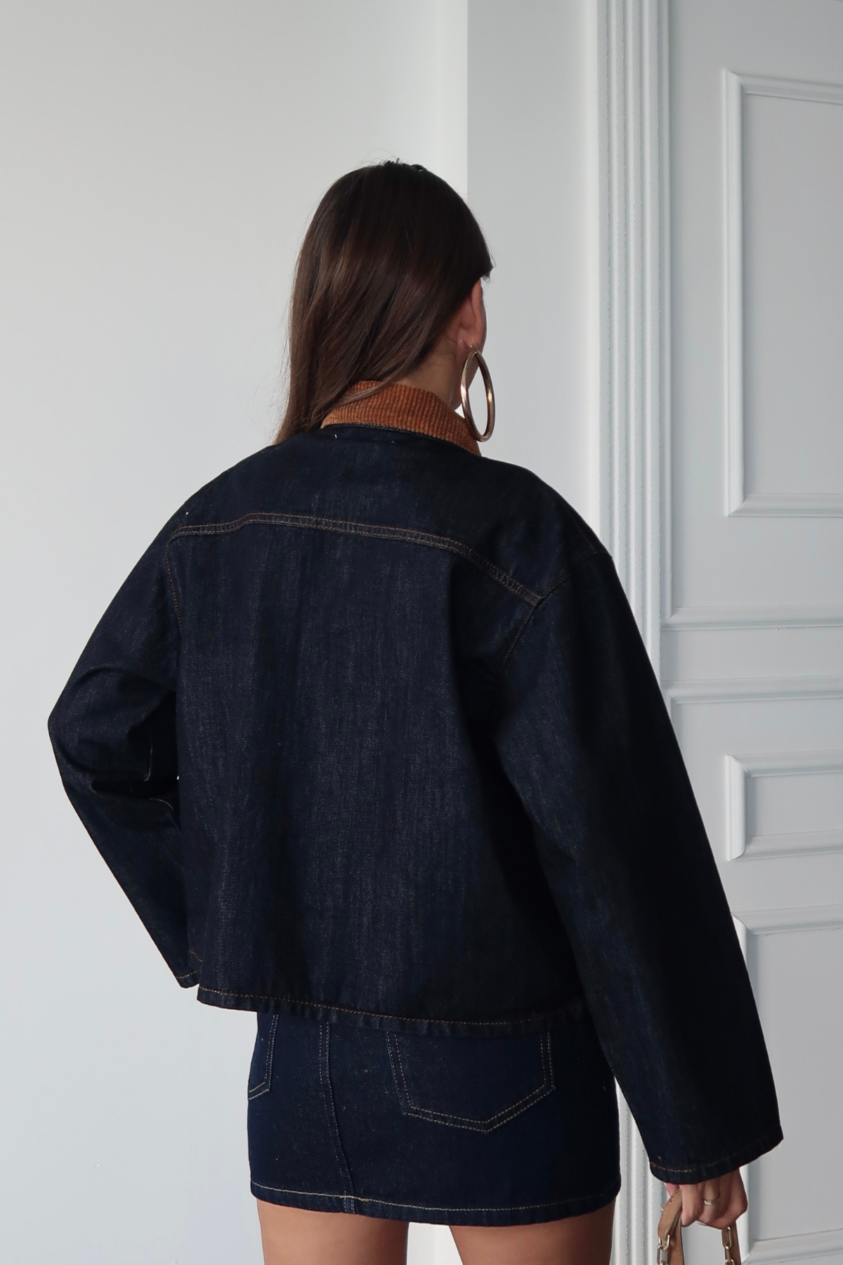 YAKA KADİFE DETAYLI KOT CEKET - Lacivert