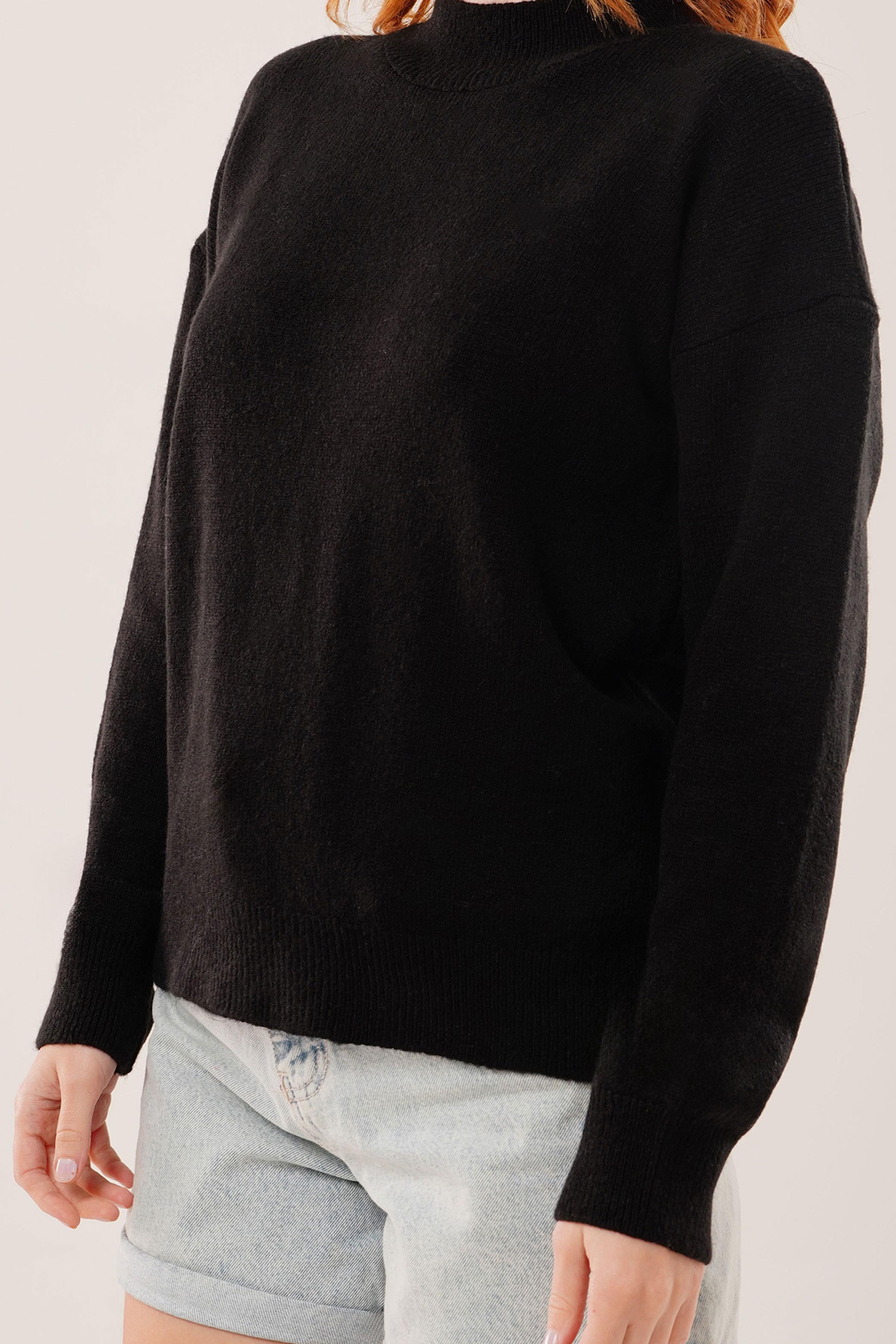 Yaka Ribanalı Basic Toptan Siyah Triko Kazak