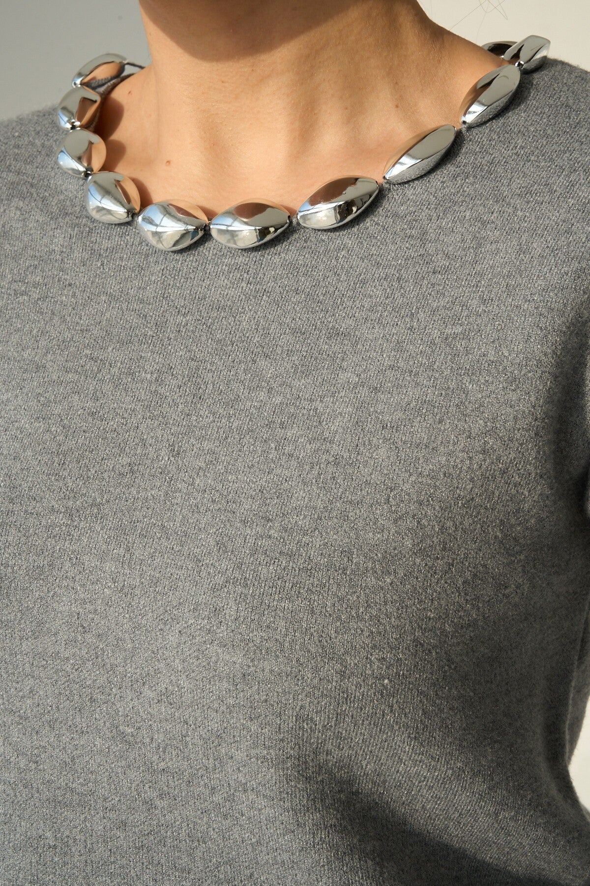 Dark Grey Beaded Collar Knit Sweater