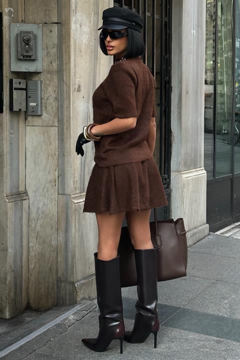 Yakası Taşlı Şardonlu Mini Etekli Takım 10002