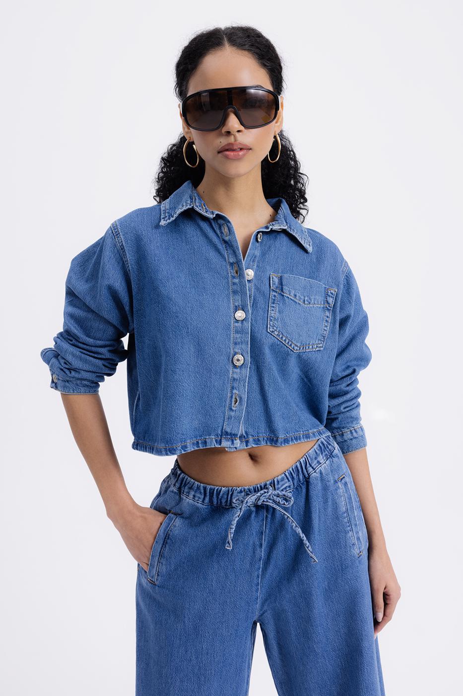 Denim Shirt with Patch Pocket