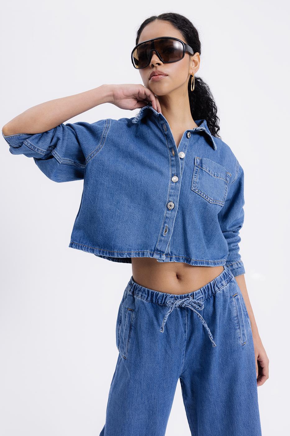 Denim Shirt with Patch Pocket