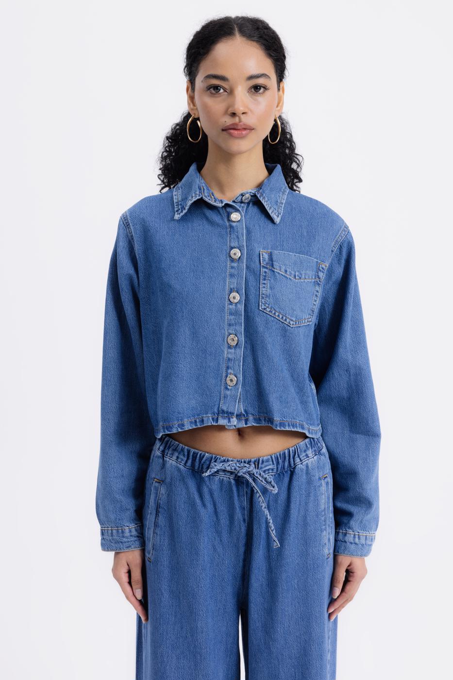 Denim Shirt with Patch Pocket