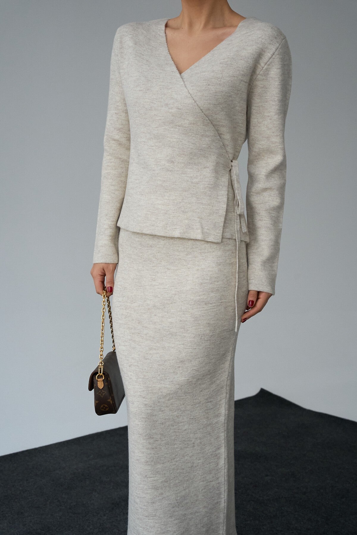 Light Beige Tie-Side Skirt Set