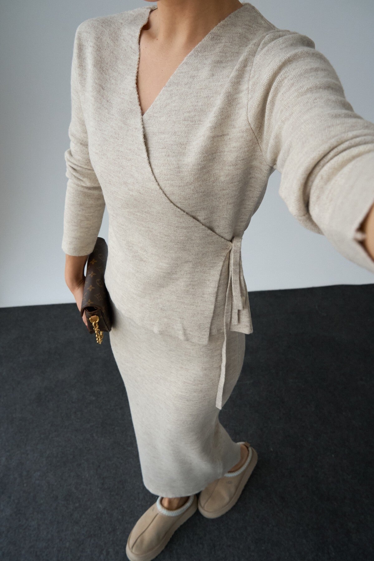 Light Beige Tie-Side Skirt Set