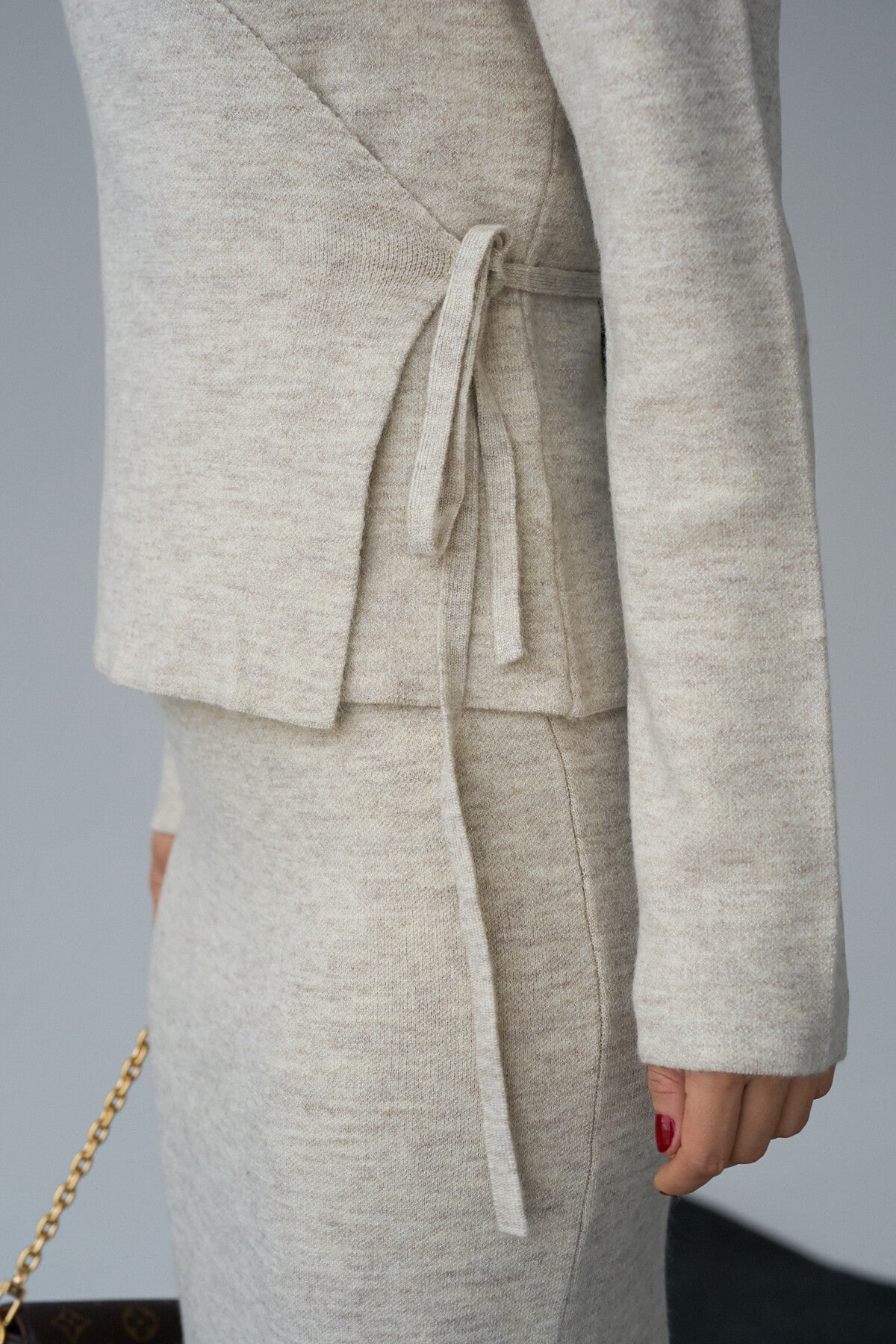 Light Beige Tie-Side Skirt Set