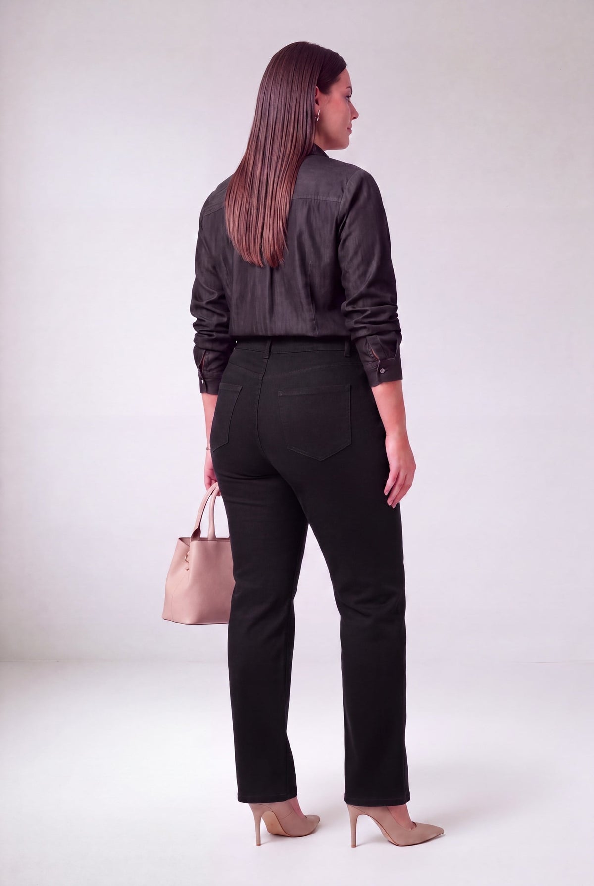 Yanları Taş İşlemeli Büyük Beden Kot Pantolon Siyah