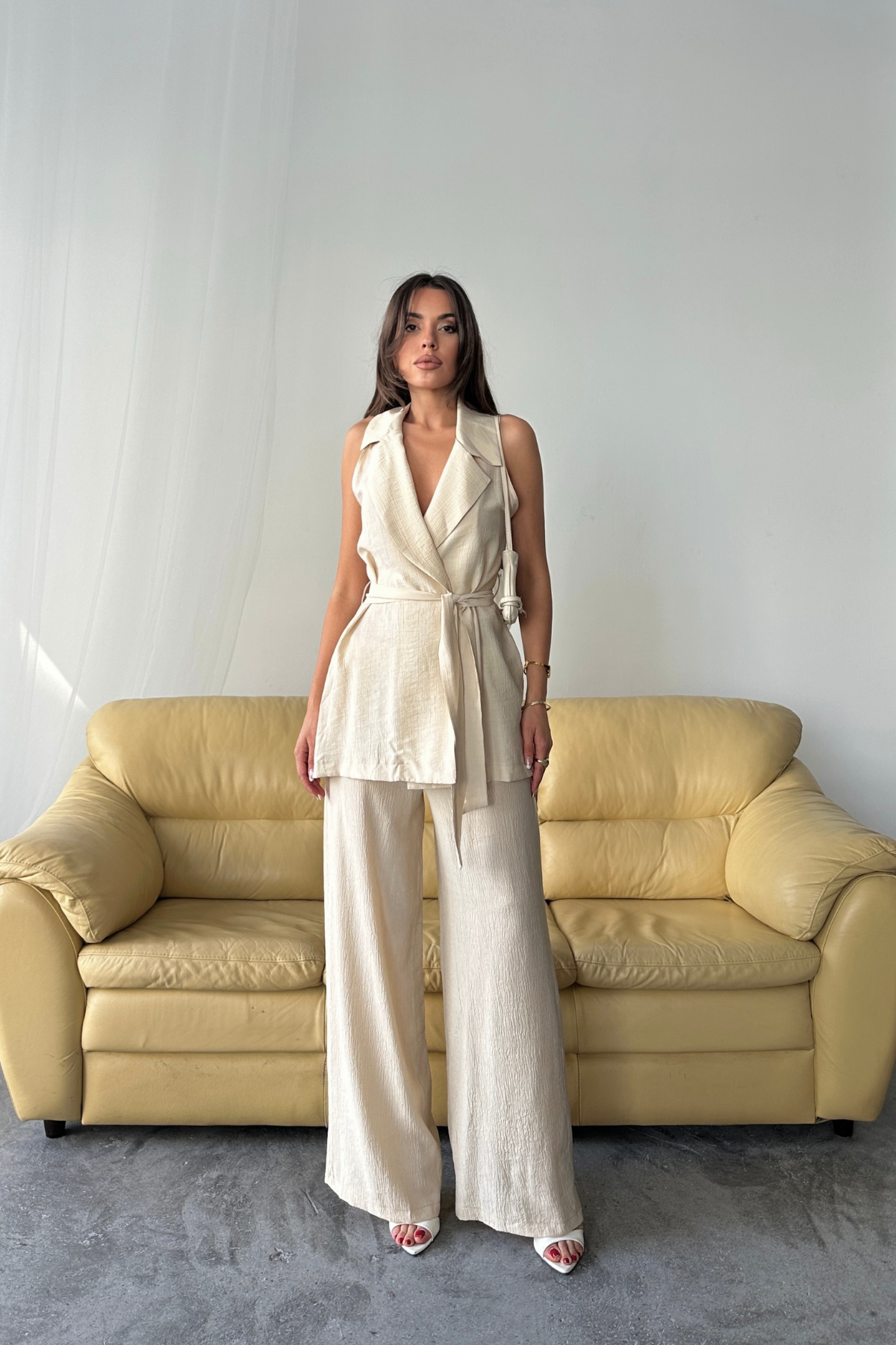 YELEK - PANTOLON TAKIM ÇİLEK KUMAŞ - Bej