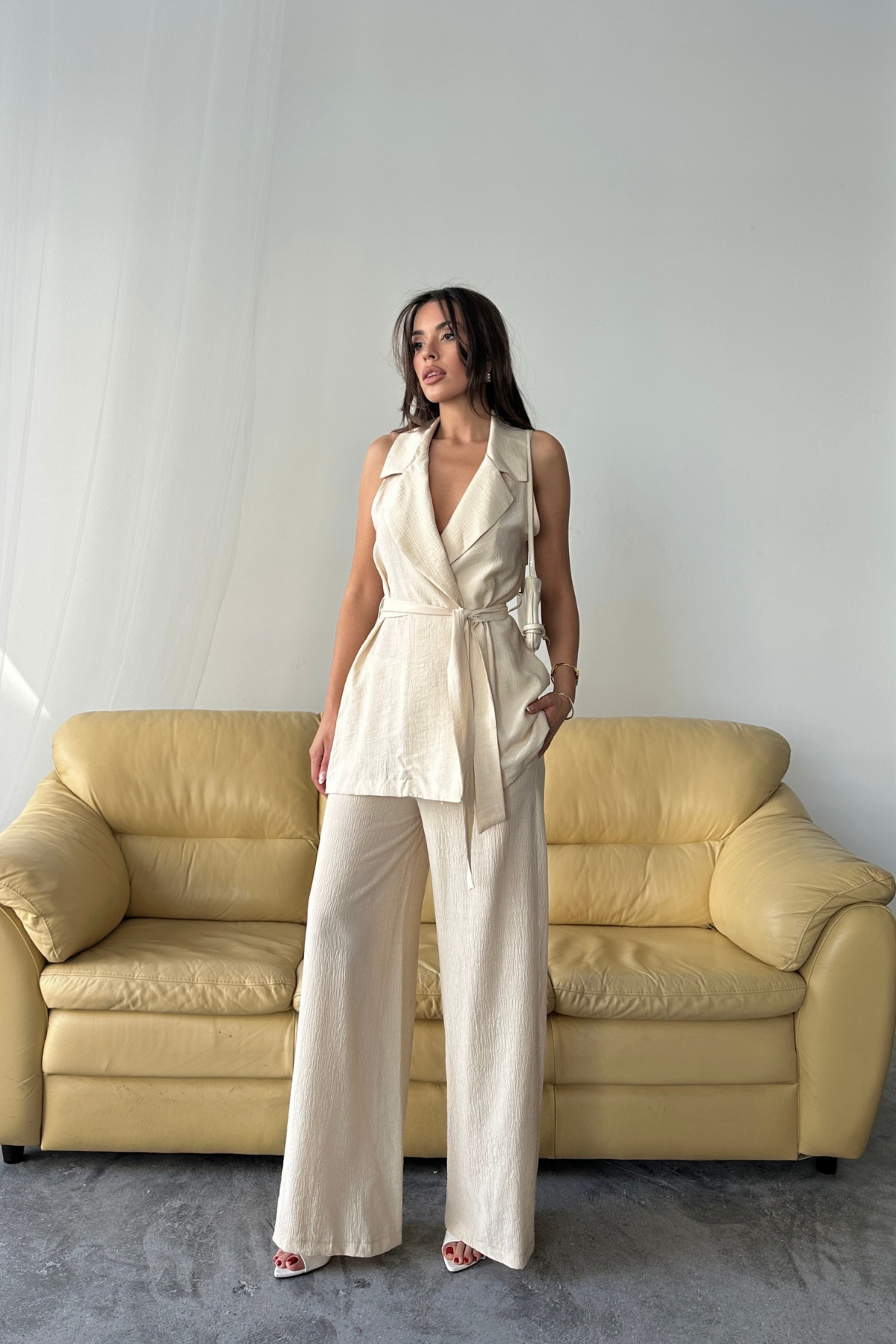 YELEK - PANTOLON TAKIM ÇİLEK KUMAŞ - Bej