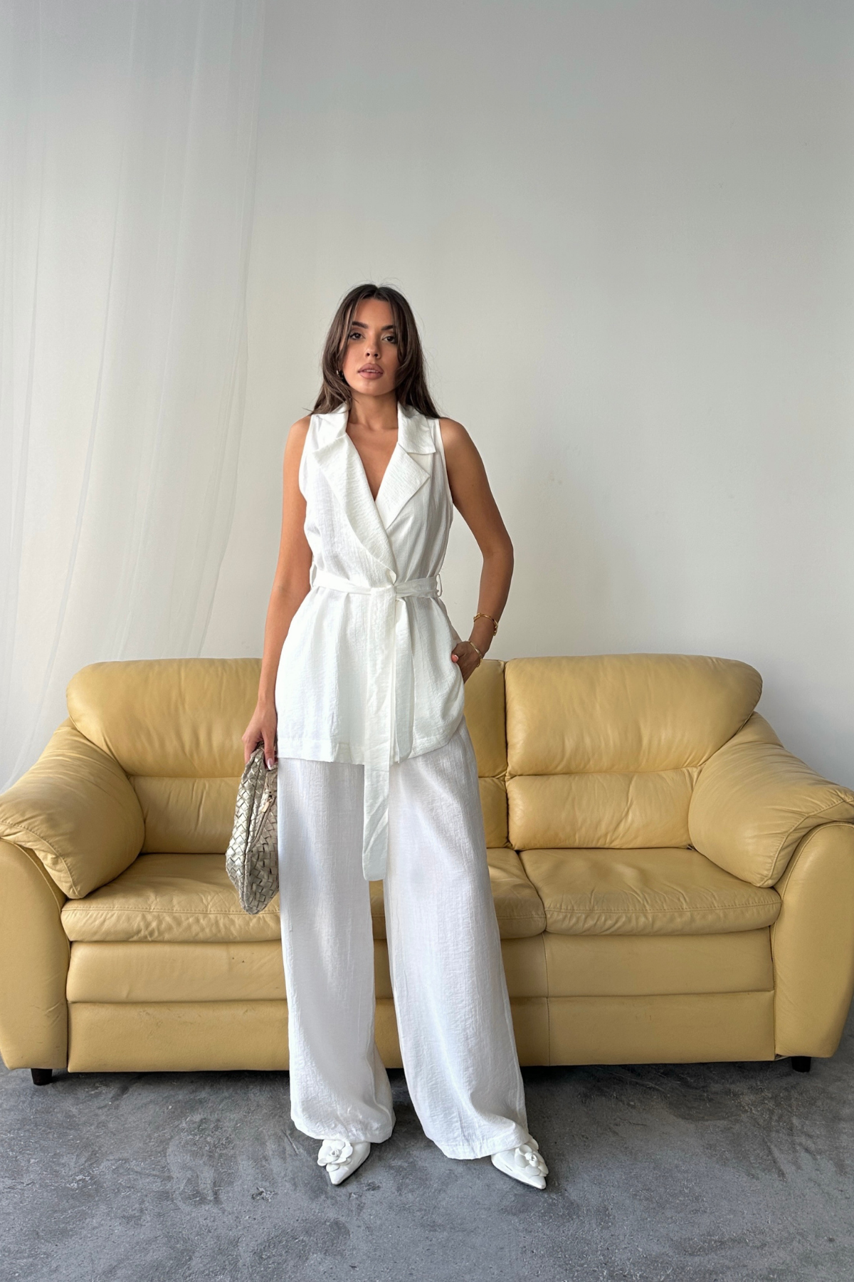 YELEK - PANTOLON TAKIM ÇİLEK KUMAŞ - Beyaz