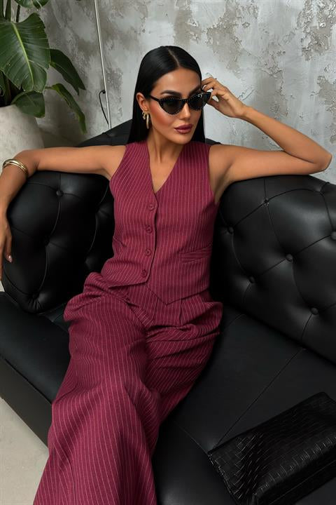 Yelek ve Pantolon Çizgili Double Takım 10017