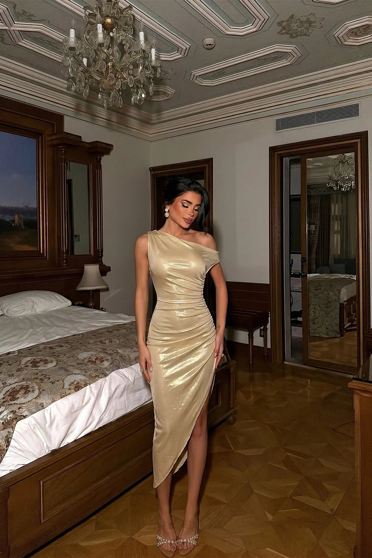 Sarı Saten Elbise