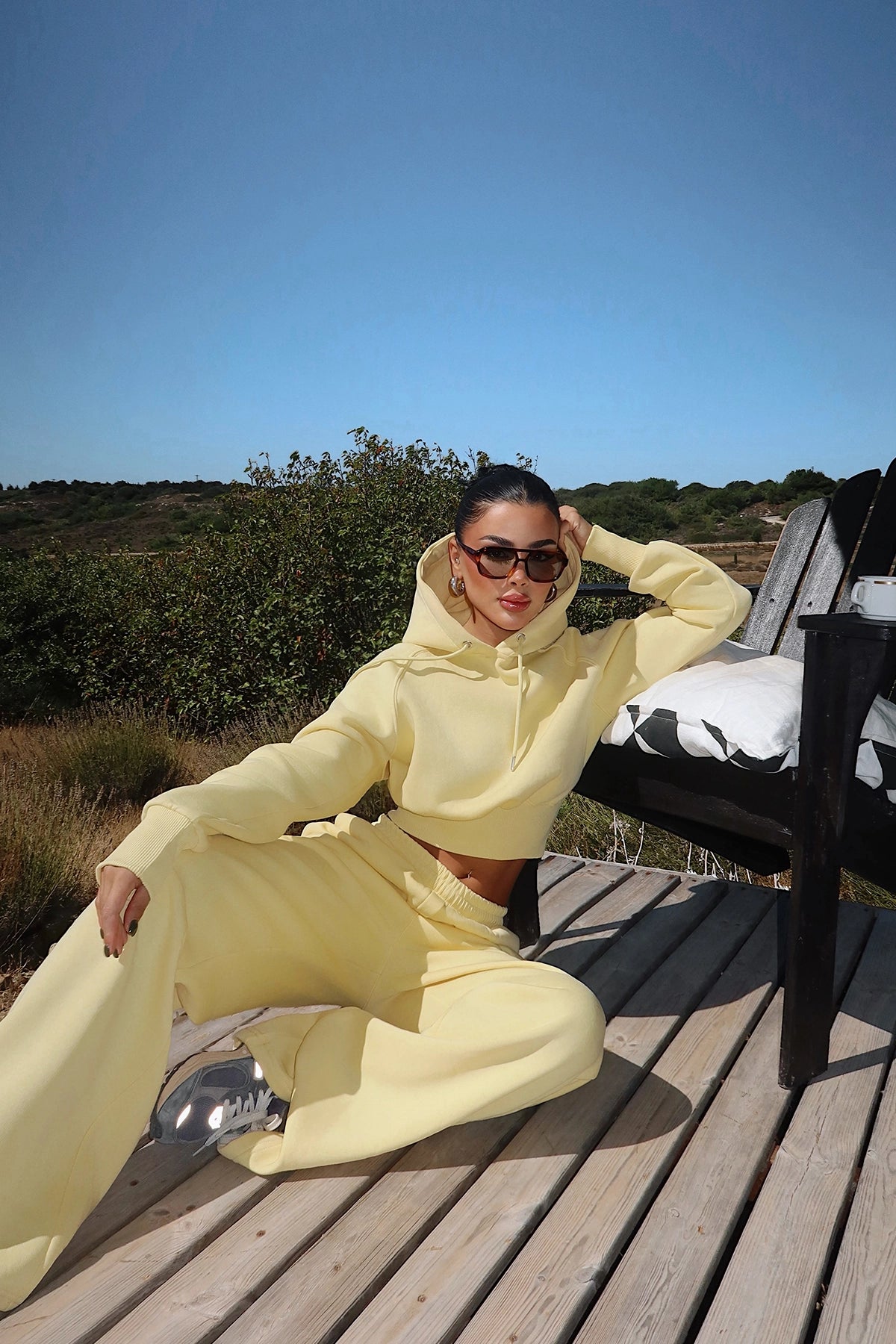 Sarı Scarf Kapşonlu Eşofman Takım XS