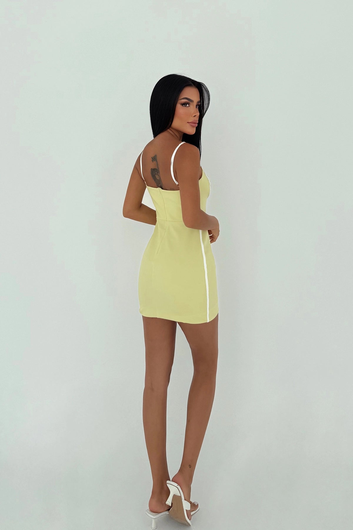 Sarı Askılı Mini Elbise