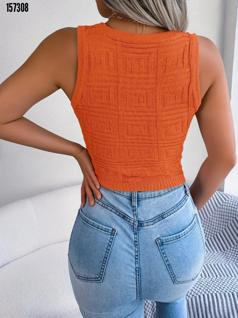 Kadın Askılı Bisiklet Yaka Güpüs Dekolteli Triko Crop Bluz, 38278