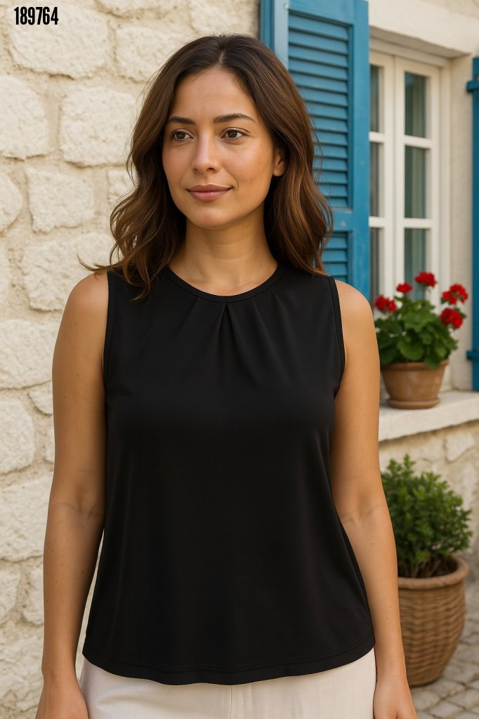 Kadın Askılı Yuvarlak Büzgü Yaka Sandy Bluz, 38354