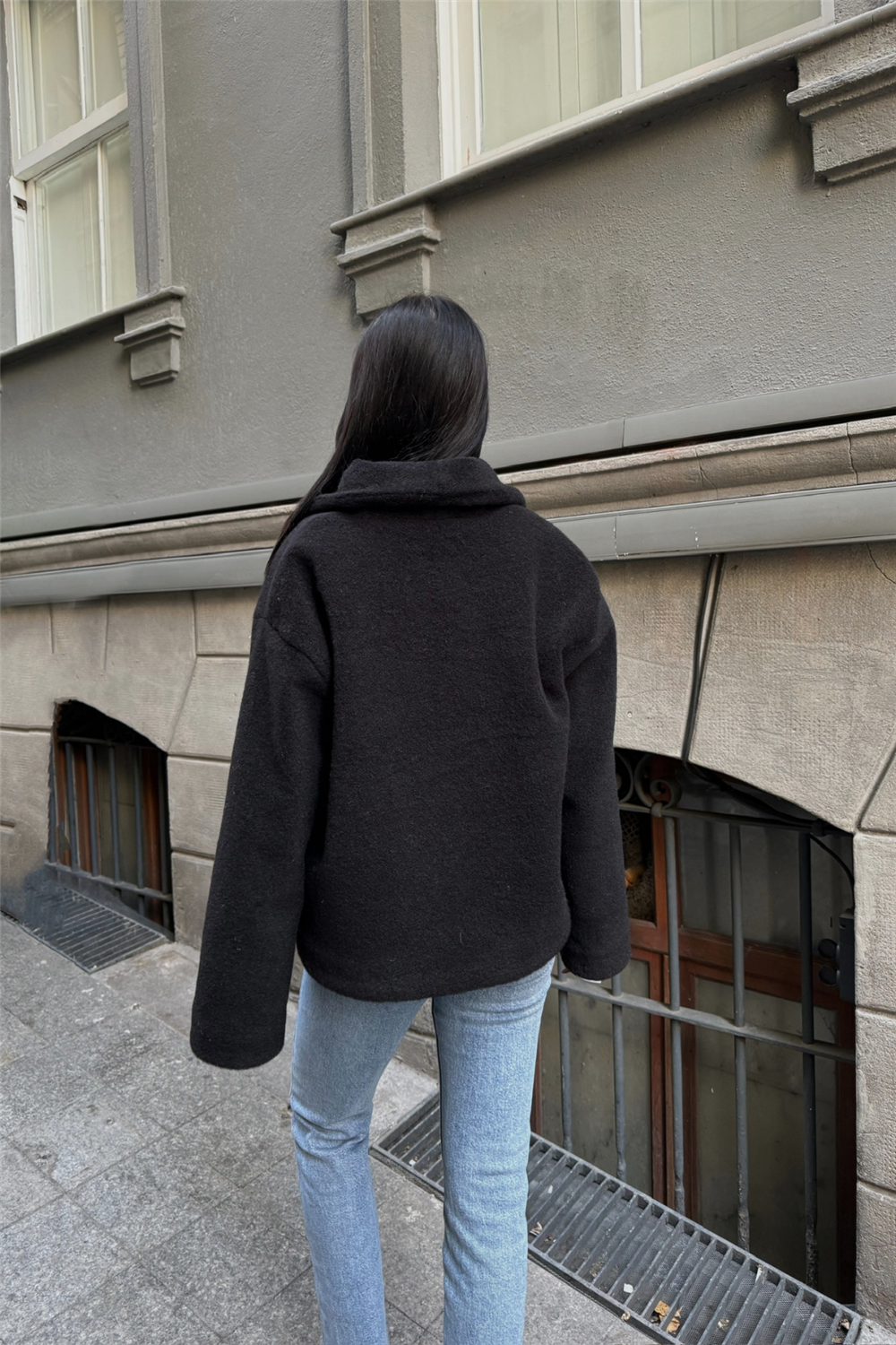 YÜN CROP KABAN - Siyah