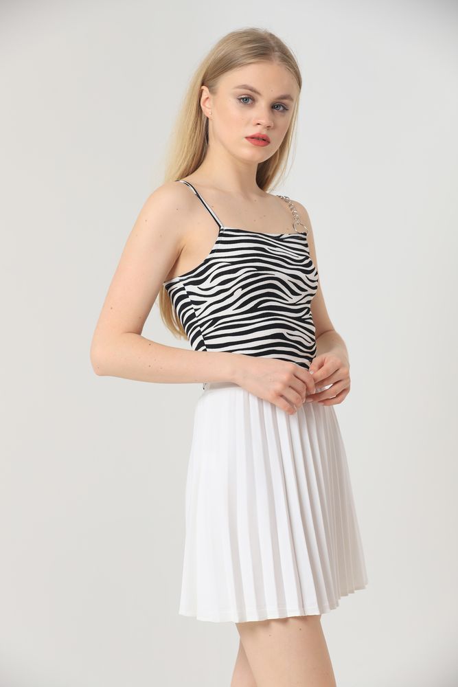Topshow Zebra Zincir Detaylı Toptan Bluz